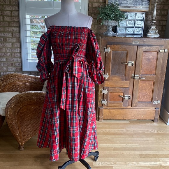 RED PLAID BELTED DRESS